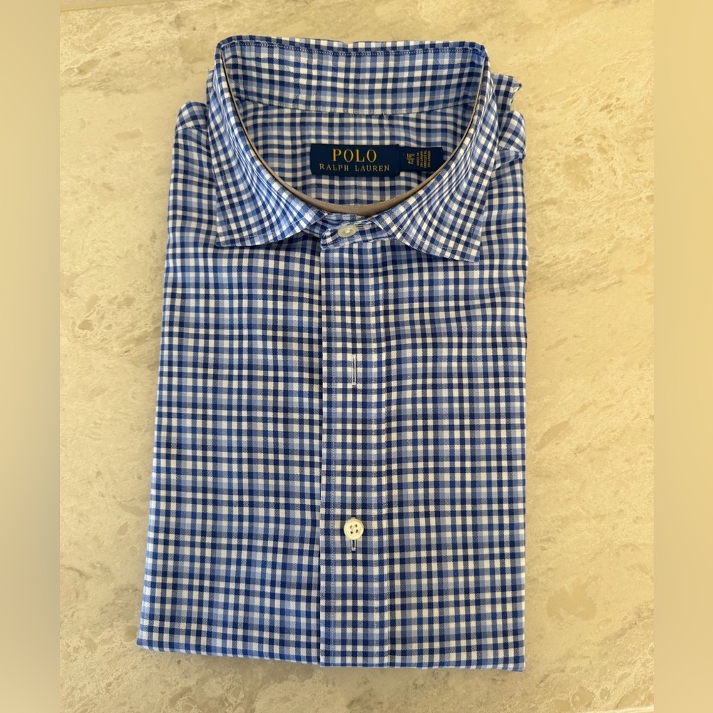 Ralph Lauren Blue and White Checkered Men's Shirt